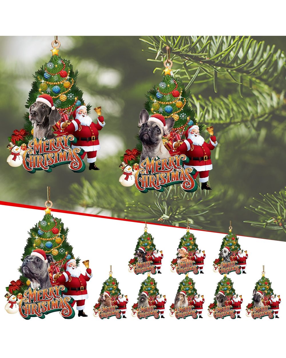Merry Christmas Pendant Decoration Santa Claus With Dog Hanging Ornaments For Xmas Tree Holiday Home Party Decor Props front-0