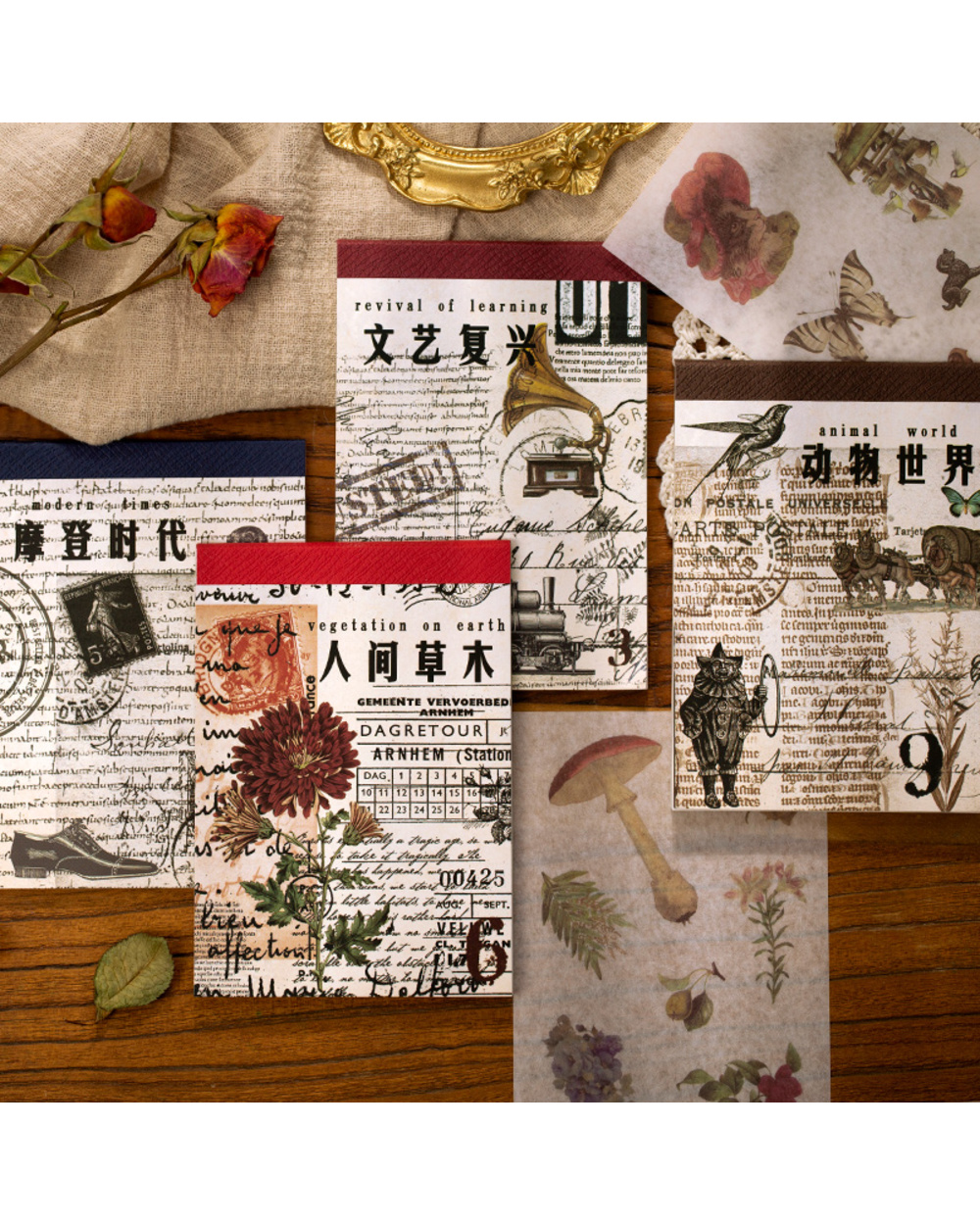 Yoofun 20Pcs/Pack Vintage Flower Plants Washi Paper Stickers Retro Decorative Label For Scrapbooking Diary Journals Sta front-0