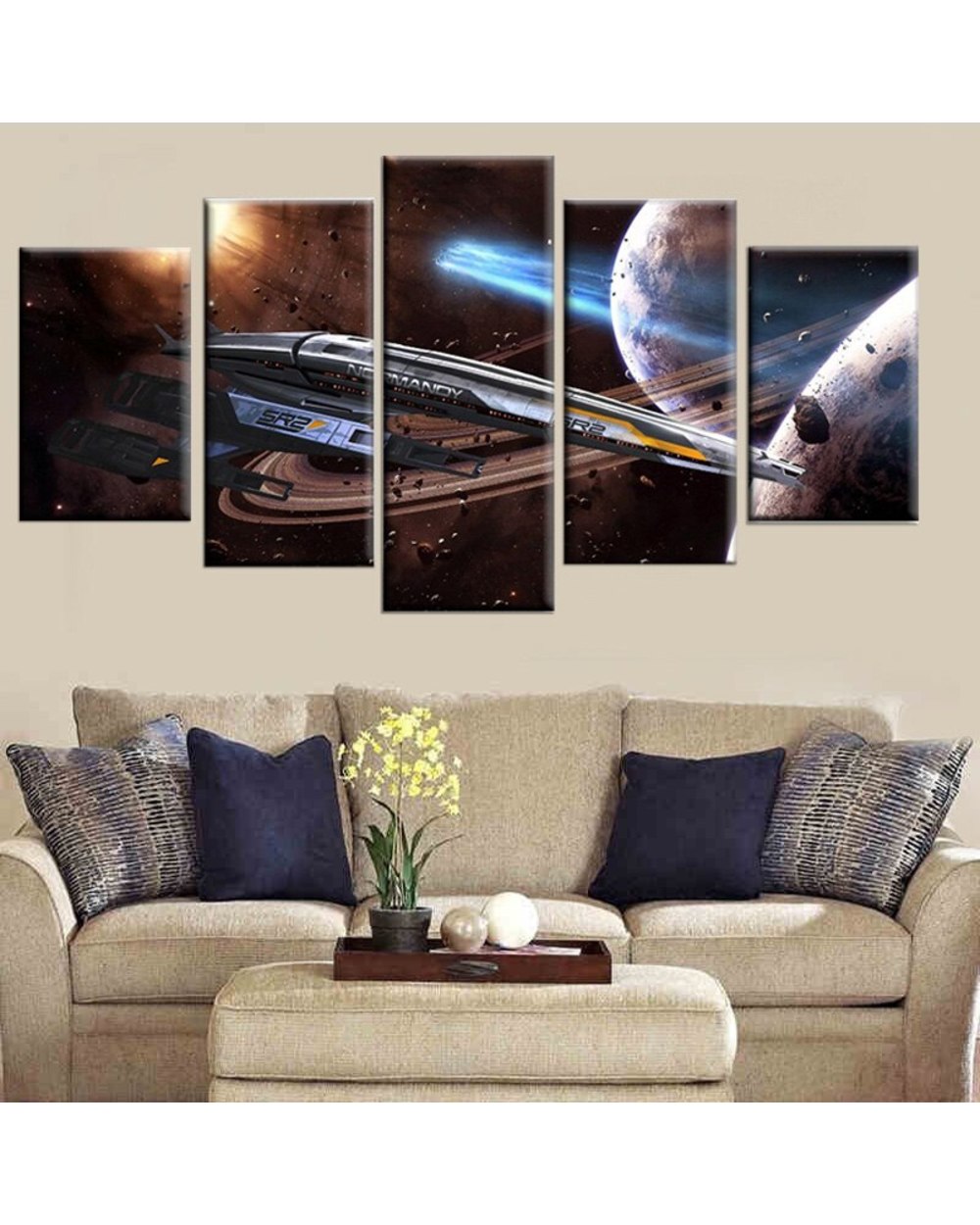 Large Mass Effect Normandy SR-2 Game Picture Print Game 5 Panel Canvas Art Wall Decor front-2