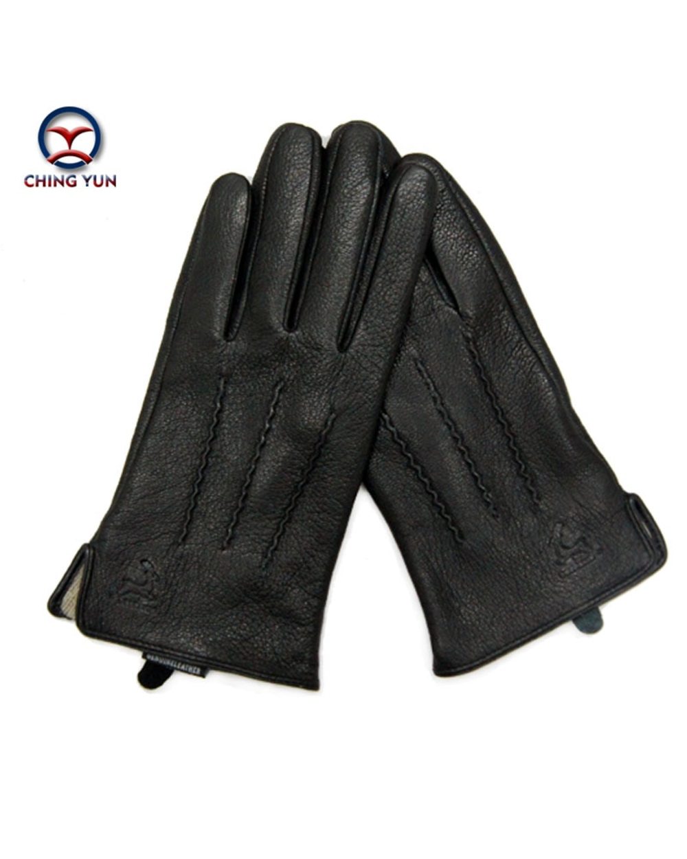 2019 Winter Men Deer Skin Leather Gloves Male Warm Soft Black Sewing Design Men Mittens Imitate Rabbit Hair 70% Wool Li front-3