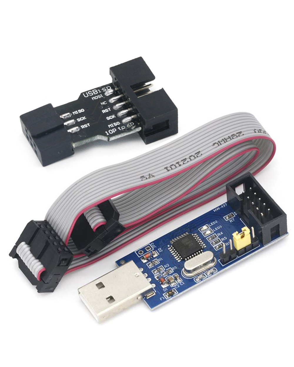 1Set Usbasp Usbisp Avr Programmer Usb Atmega8 Atmega128 Attiny/Can/Pwm 10Pin Wire Module Diy + 10Pin To 6 Pin Adapter B front-1