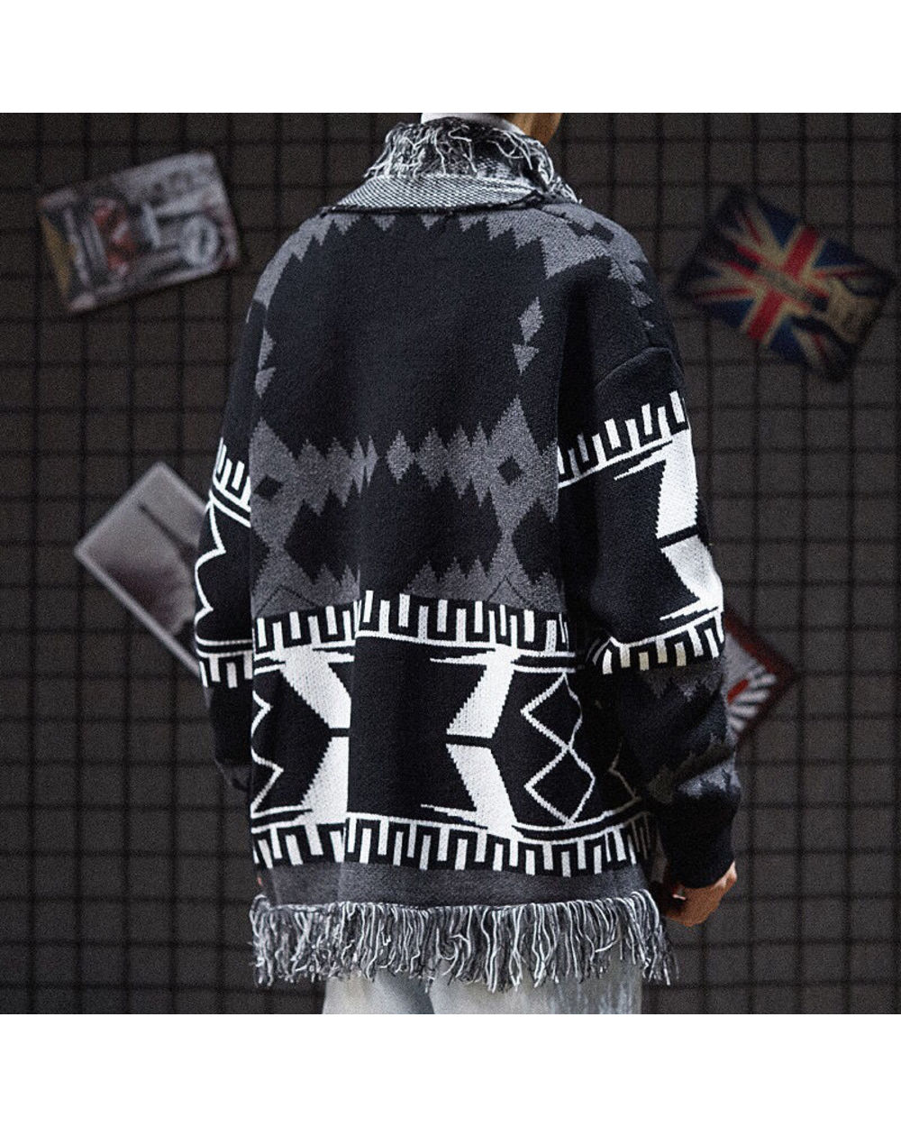 Autumn and Winter New Knitted Cardigan Men Tassel Retro Lazy Sweater WCS front-1
