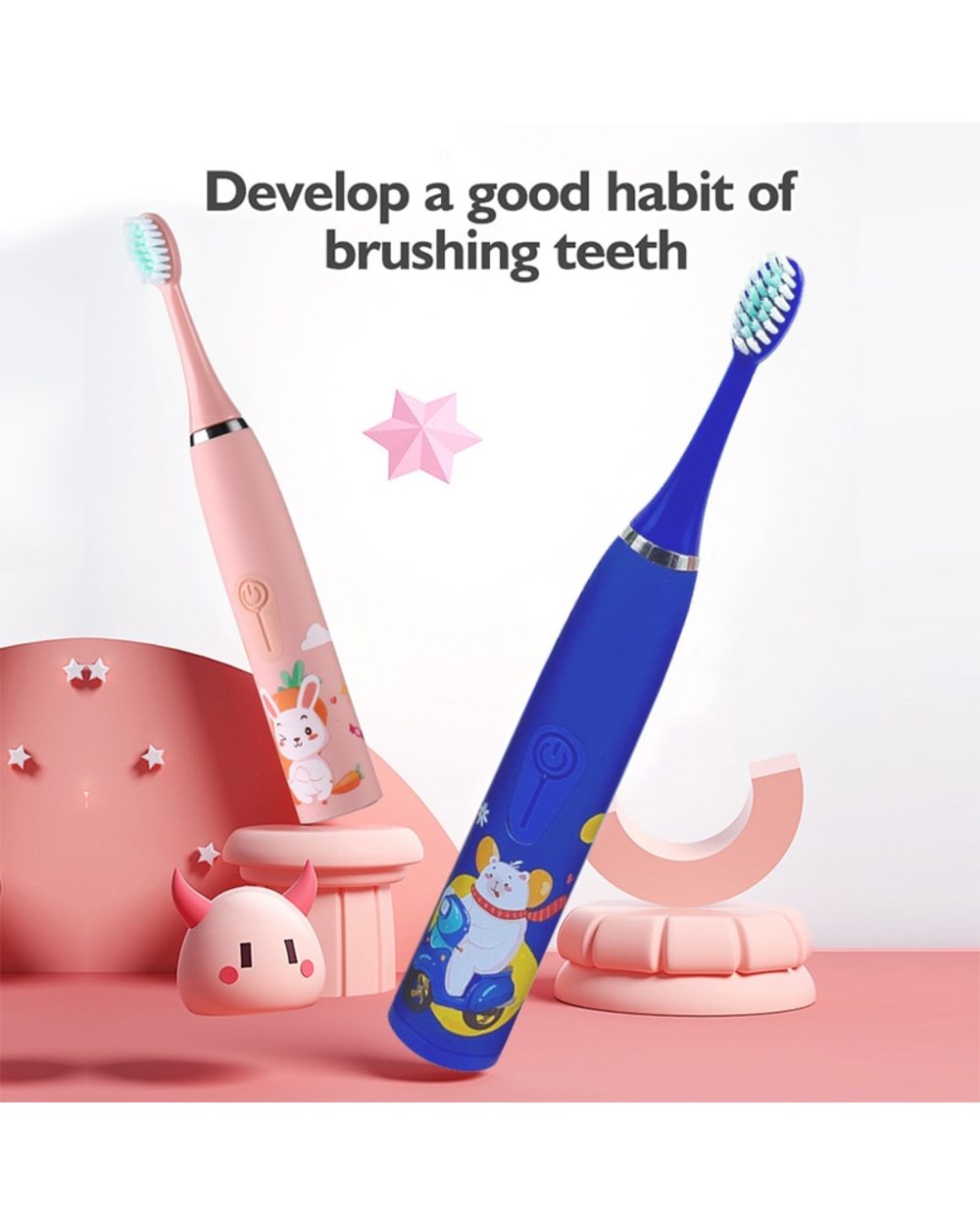 Children Sonic Electric Toothbrush Kids Tooth Brush Ipx6 Waterproof Usb Rechargeable 6 Replacement Brush Heads Oral Cle front-5