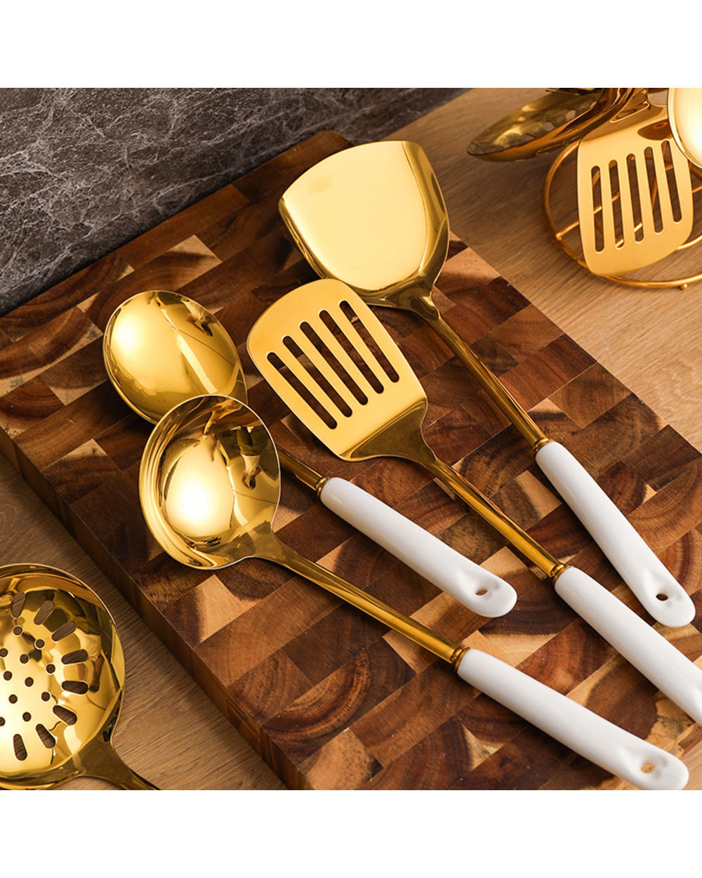 New Ceramic Handle Kitchenware Cooking Utensils Set Heat Resistant Kitchen Non-Stick Cooking Utensils Baking Tools Stor front-3