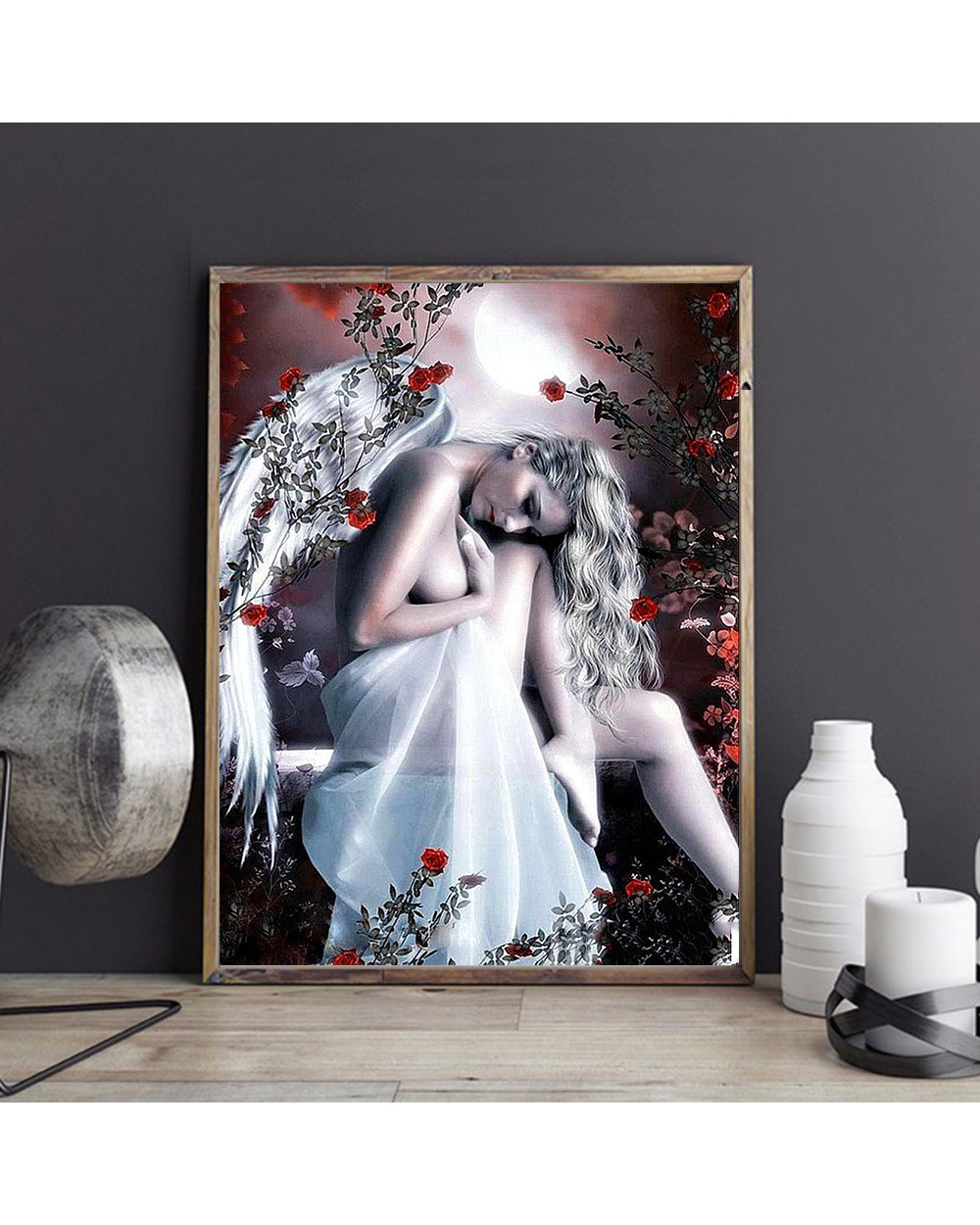 Huacan Diamond Painting Full Drill Girl Angel Cross Stitch Embroidery Mosaic Woman Flower Home Decor Diamond Art front-3