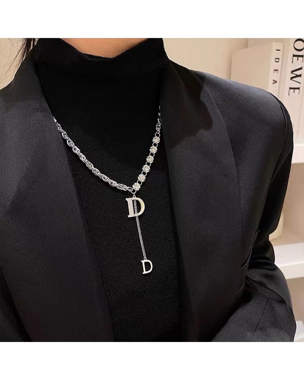 Designer Luxury Zircon D Letter Pendant Long Necklace front-0
