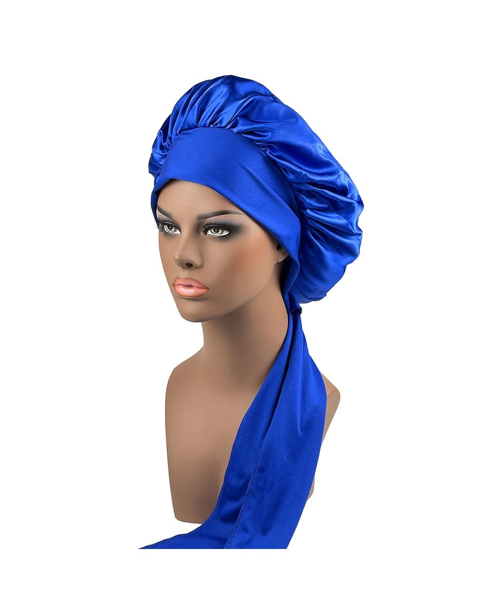 Women Satin Bonnet Spandex Wide Stretchy Band Long Tail Bonnet For Women front-4