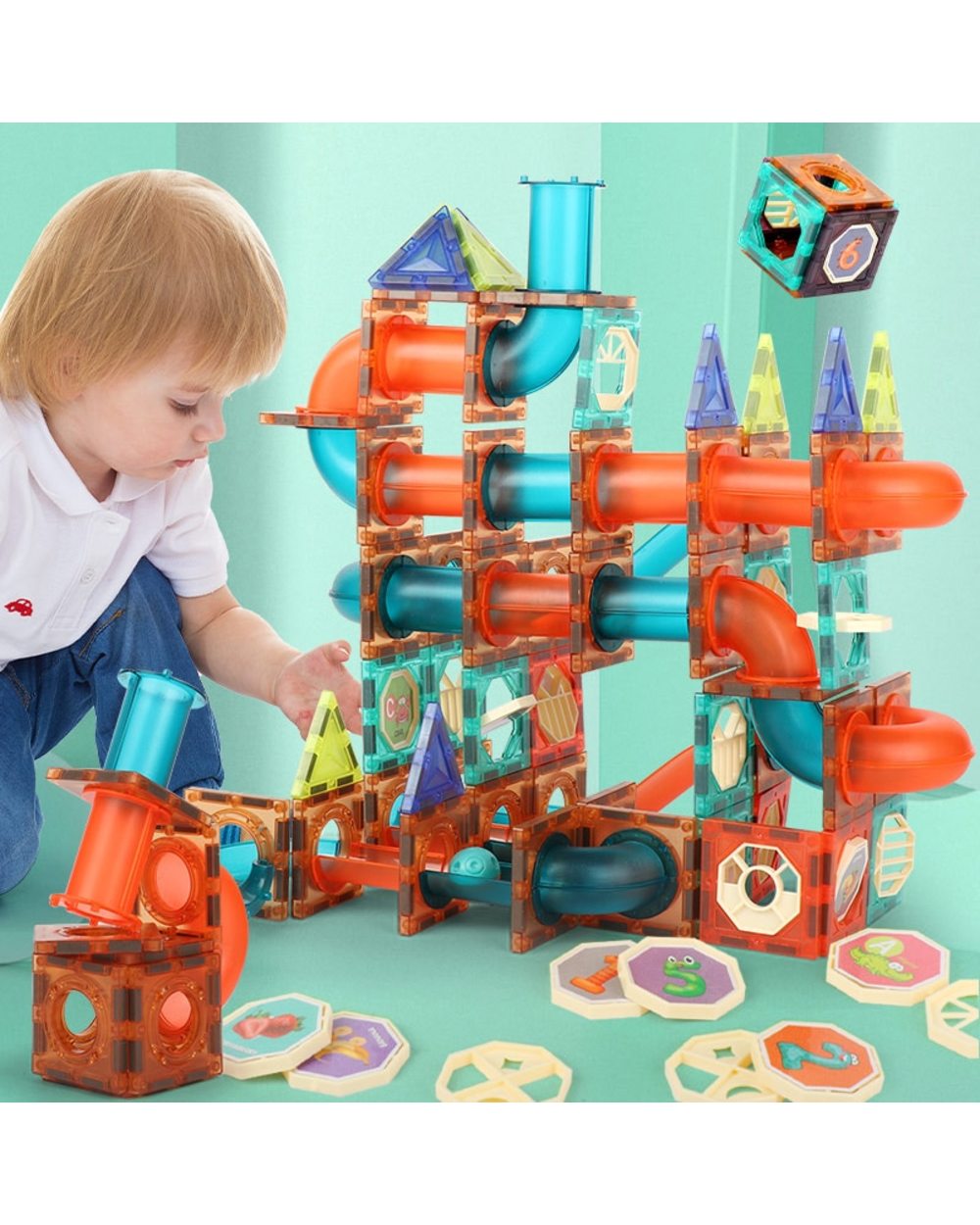 Sheet Building Block Designer Magnet Maze Race Run Ball marble Track Funnel Slide Brick Education DIY Toys For Children front-0