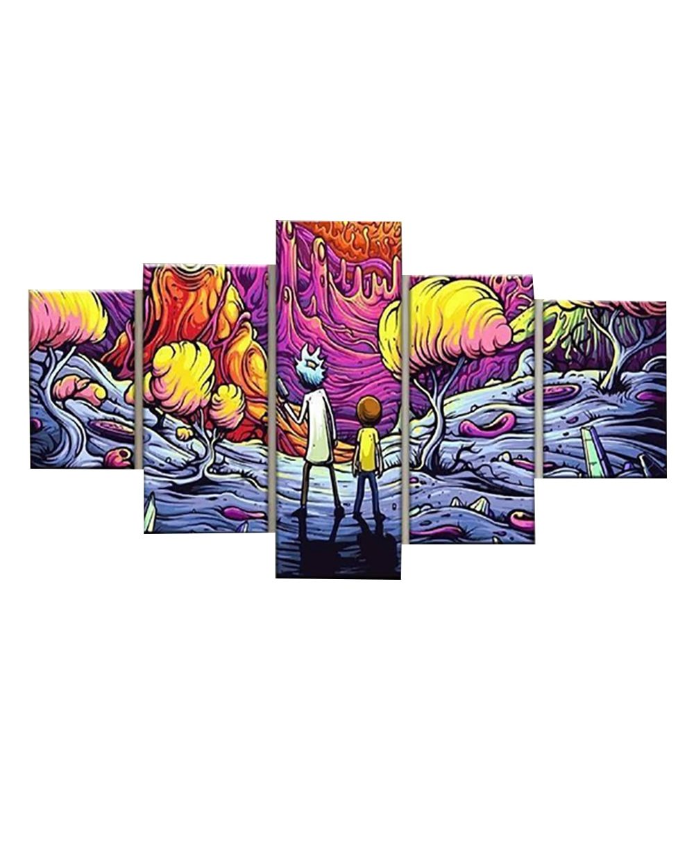 Abstract Colorful Adventure Picture Print Cartoon 5 Panel Canvas Art Wall Decor front-2