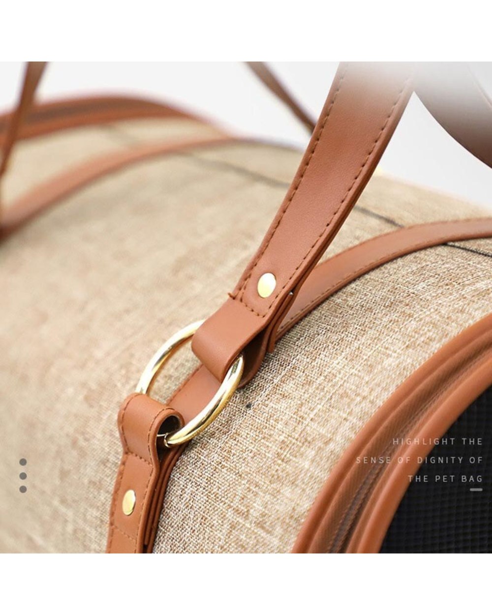 Leather Linen TC Cloth Cat Dog Carrier Handbag Portable Foldable Dogs Bag Waterproof Splicing Design Pet Carrier front-4