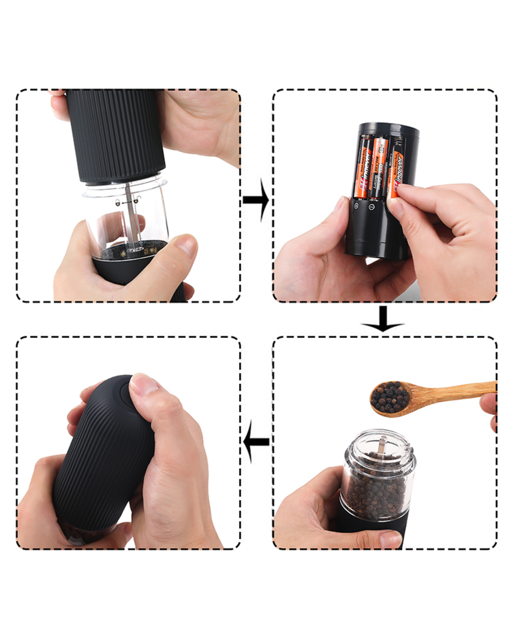 Black Electric Salt Pepper Mill Set Grinder front-3
