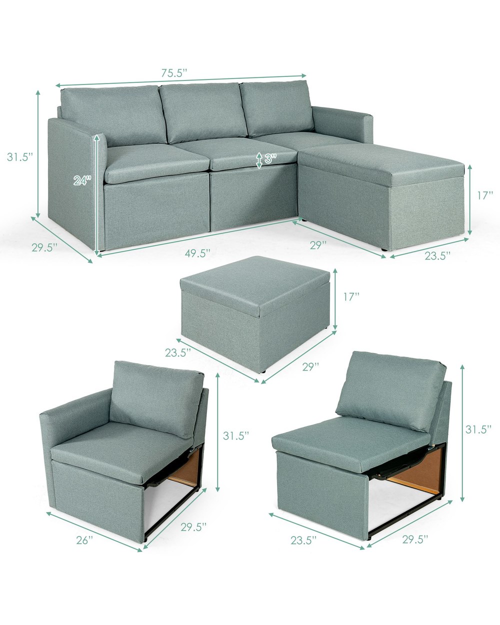 Convertible Sectional Sofa L-Shaped Couch front-1