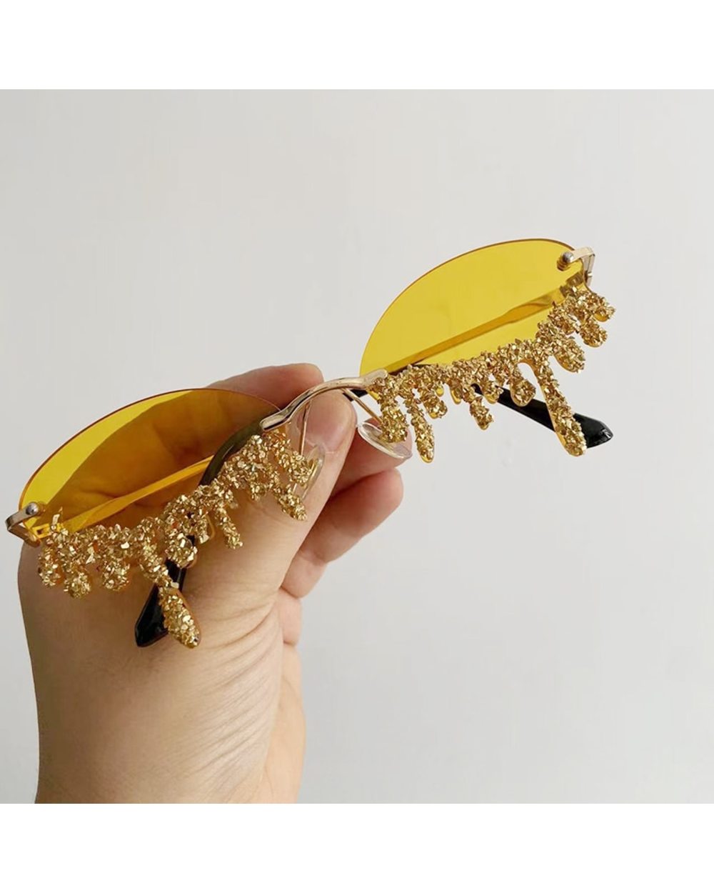 Small Oval Rimless Tear Shape Rhinestone Sunglasses With Stone Brand Designer Punk Diamond Sun Glasses Gafas De Sol front-5
