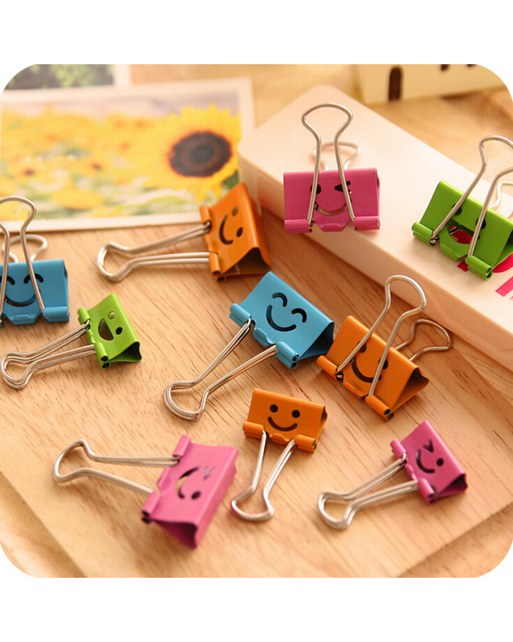 10X Fresh Floral Smile Metal Binder Clips Notes Letter Paper Clip Office School Supply Metal Bookmark Student Stationery front-4