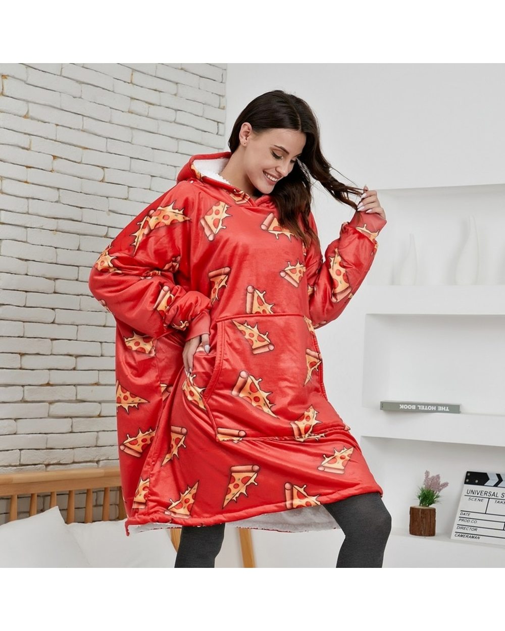 Oversized Hoodie Blanket Women Cartoon Winter Plush Fleece Wearable TV Blanket with Sleeve Warm Sherpa Fleece Sweatshirt front-4