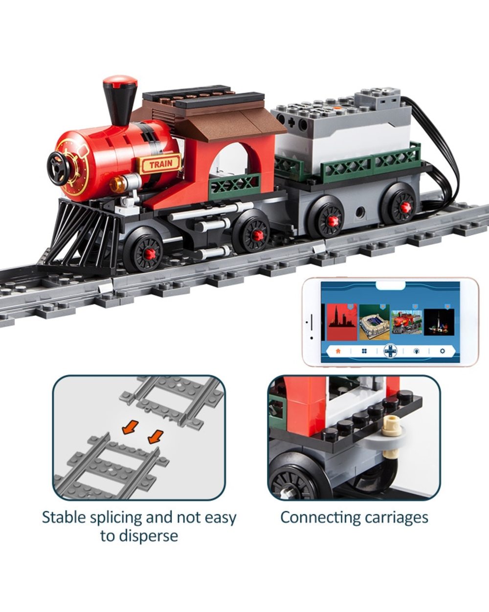 Electric Train Remote Control Building Block Technical RC track Railway vehicle Bricks gifts Toys Children front-4
