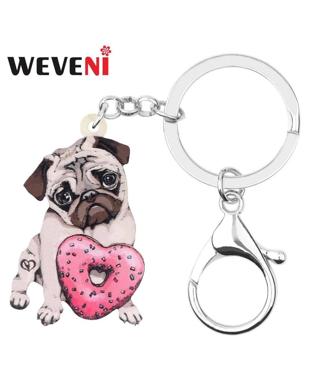 Pug Dog Key Chains Rings Day Donuts Bag Car Purse Decorations Keychain For Women Girl Teen Charm Gift front-0