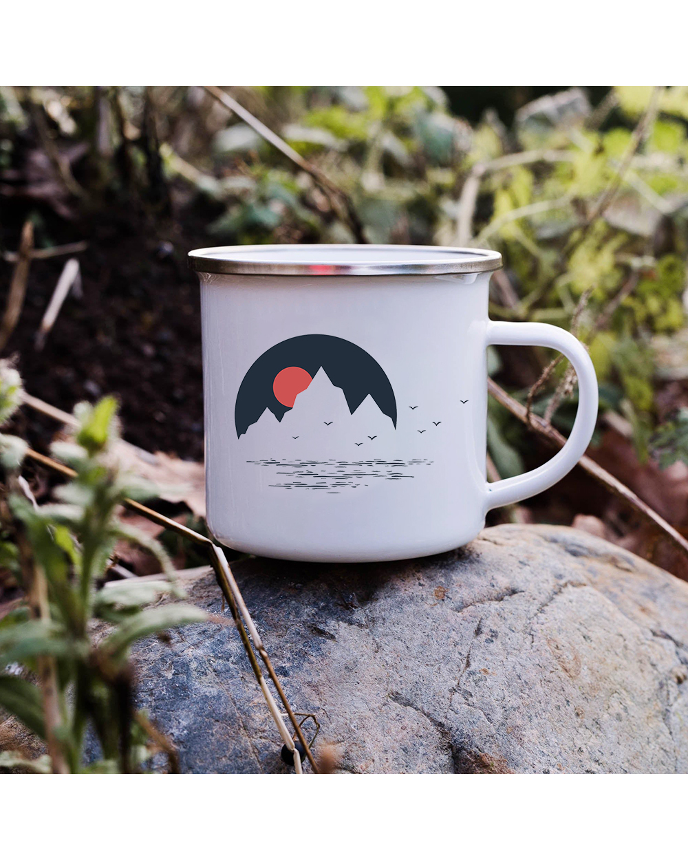 Sunset Forest Creek Creative Enamel Coffee Mugs Outdoor Travel Water Cups front-2