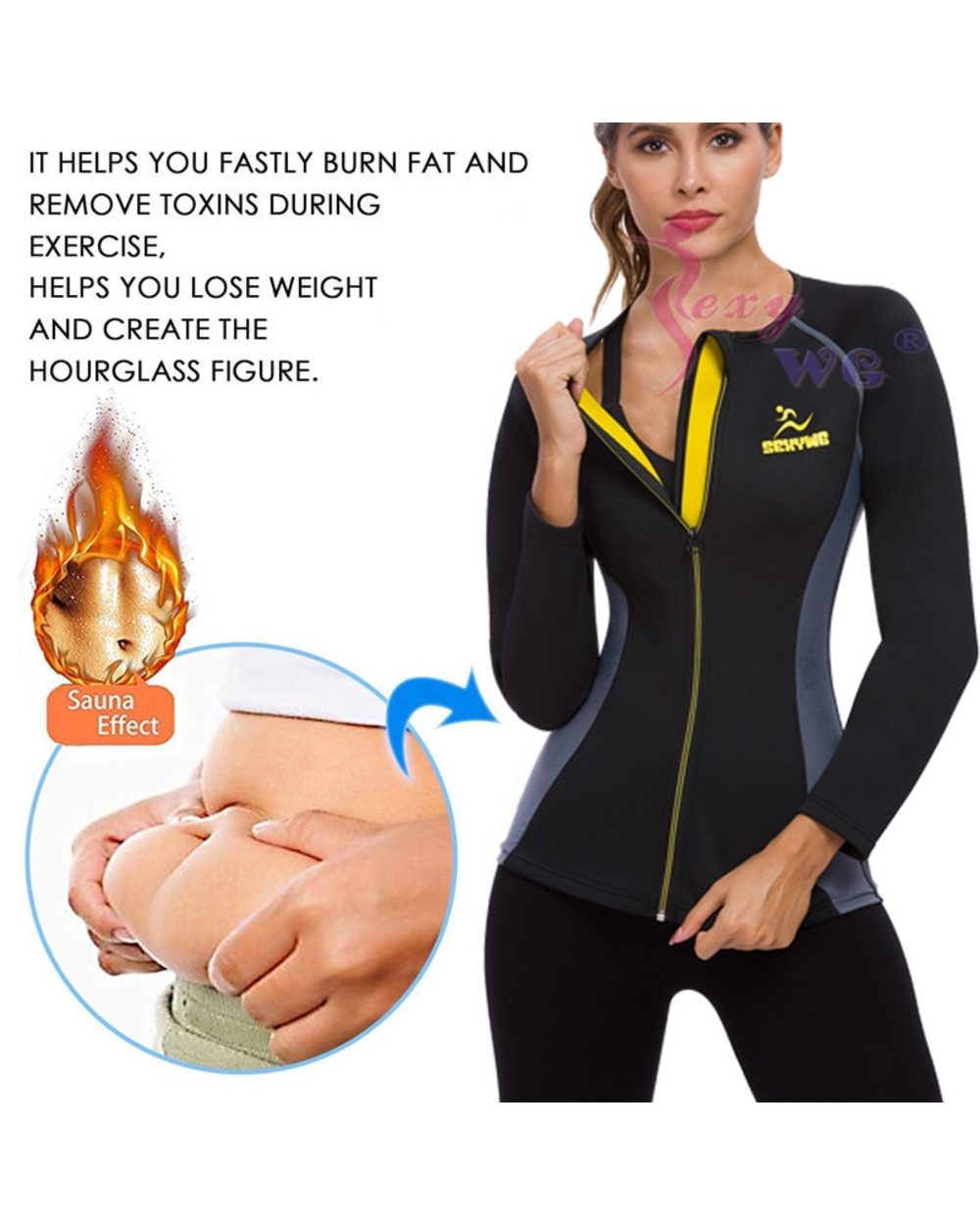 Long Sleeve Yoga Fitness Tight Women Neoprene Sauna Suit Waist Trainer Zipper Shapewear front-1