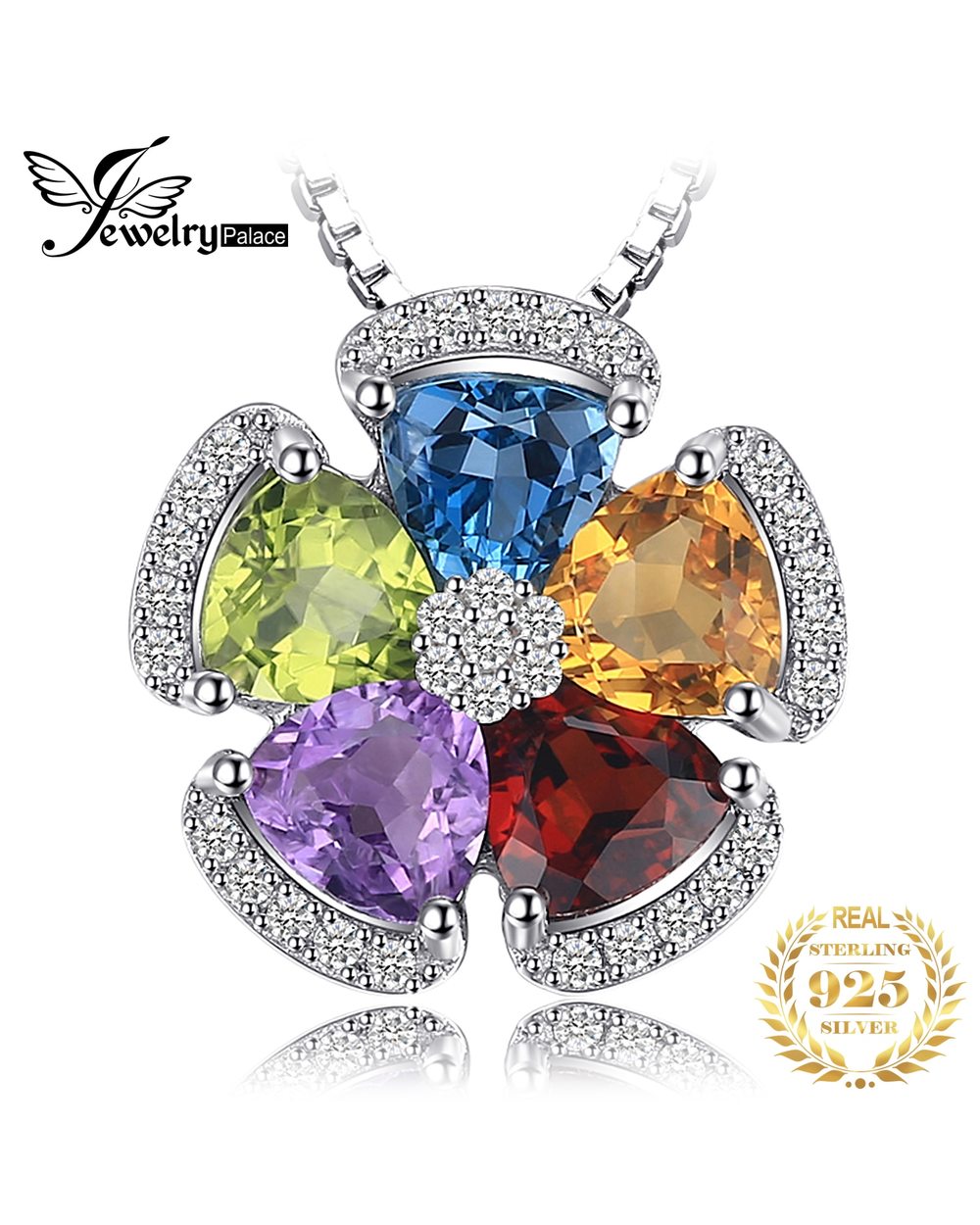 Genuine Blue Topaz Amethyst Citrine Garnet Peridot Pendant Necklace front-0