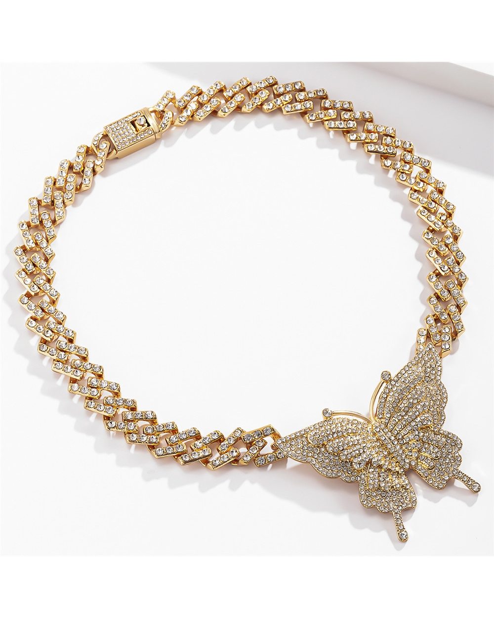 Big Rhinestone Crystal Butterfly Pendant Necklace For Women front-2