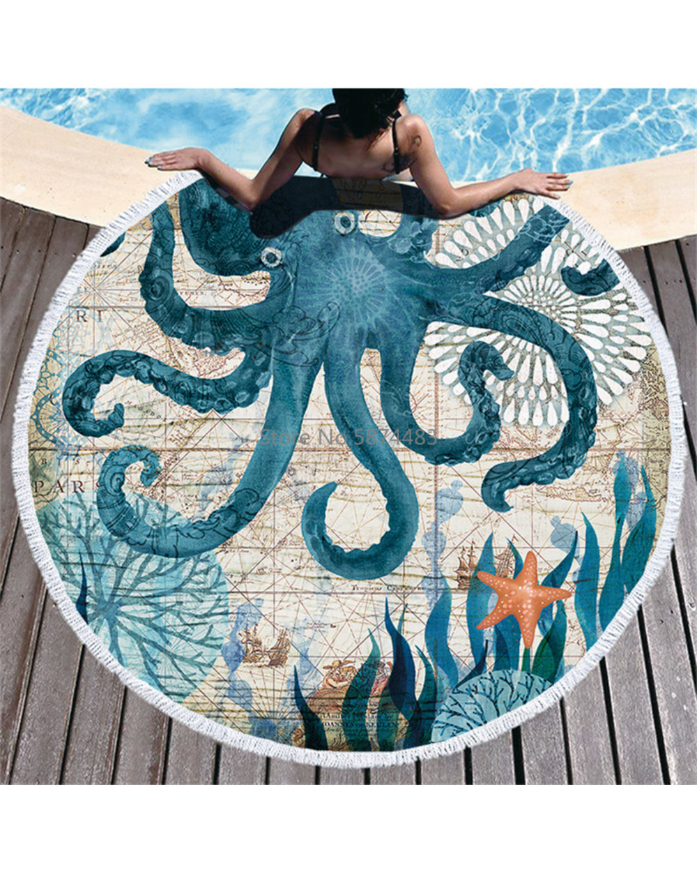 Ocean Tassel Round Bath Towel Beach Towel Microfiber Travel Compression Shower Bath Towel Adult Bath Towel front-3