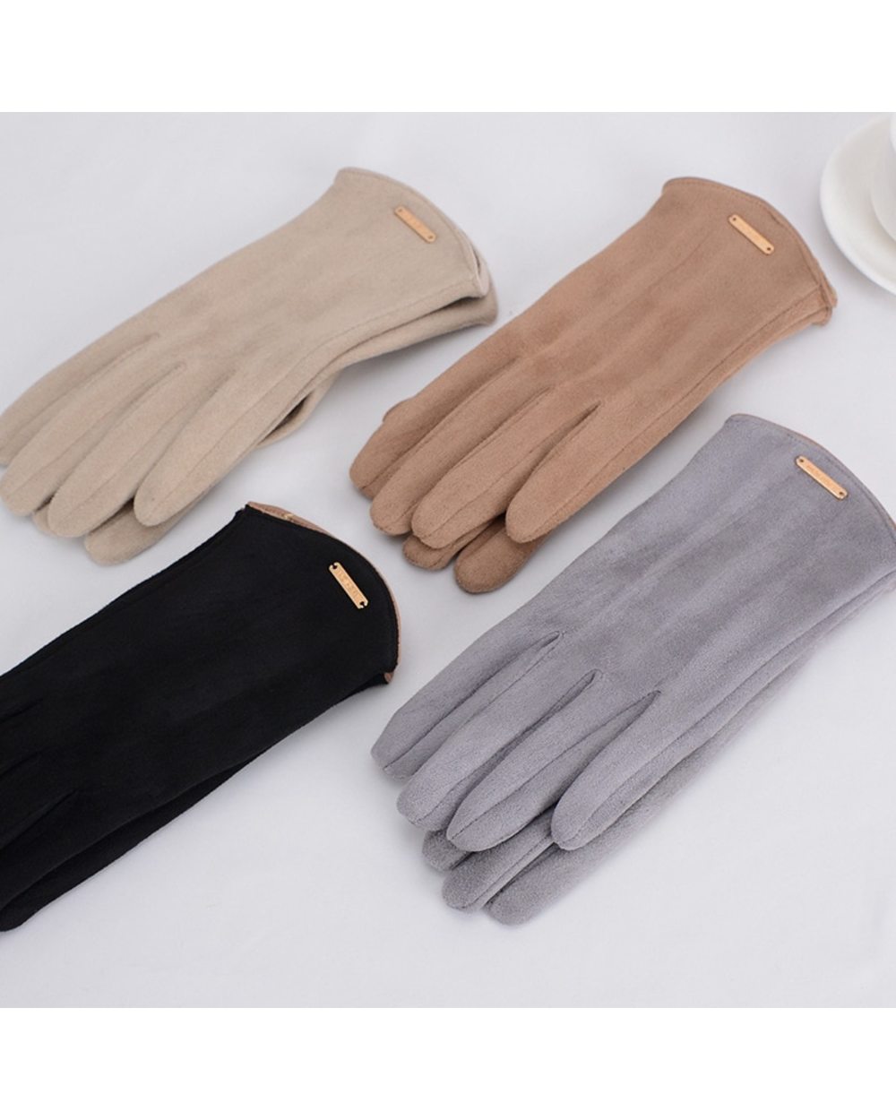 Women Autumn Winter Keep Warm Touch Screen Thin Cashmere Solid Simple Gloves Cycling Drive Suede Fabric Elegant Windpro front-4