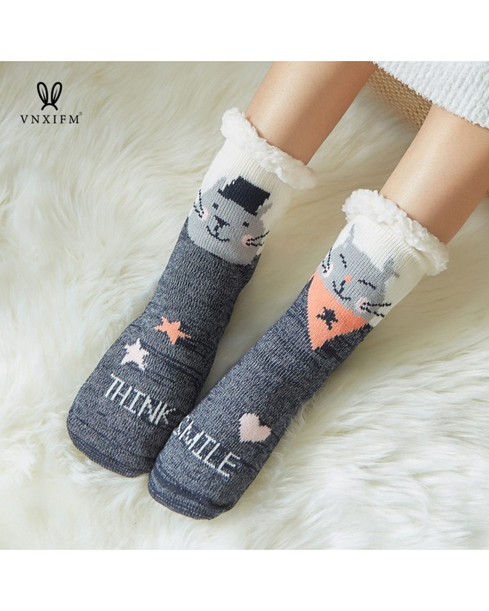 Cute ladies socks winter thick warm floor socks soft breathable sleep socks front-3