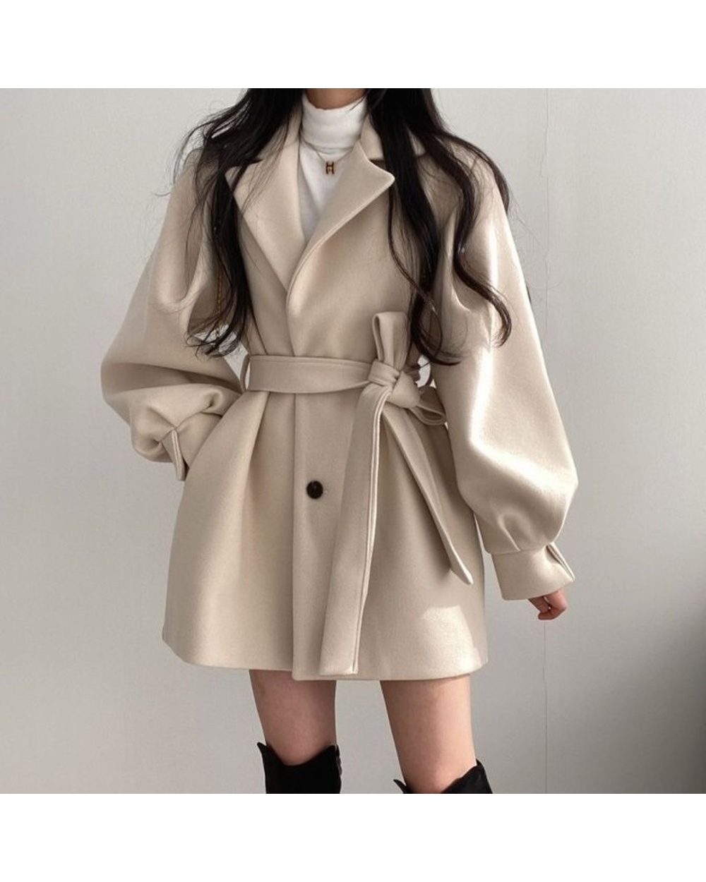 2021 Women Solid Wool Blend Fit Belt Coats Female Warm Plus Cotton Thicker V-Neck Office Lady Trendy Elegant Button Ou front-0