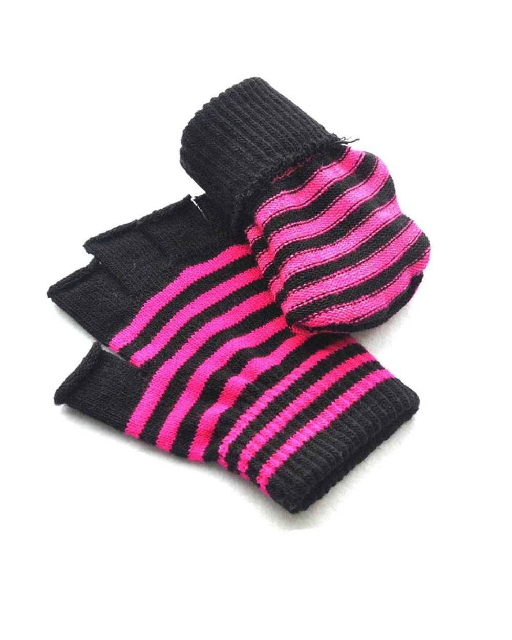 1Pair Unisex Black Stripes Half Finger Fingerless Gloves For Women Wool Knit Wrist Cotton Gloves Winter Warm Men Workou front-3