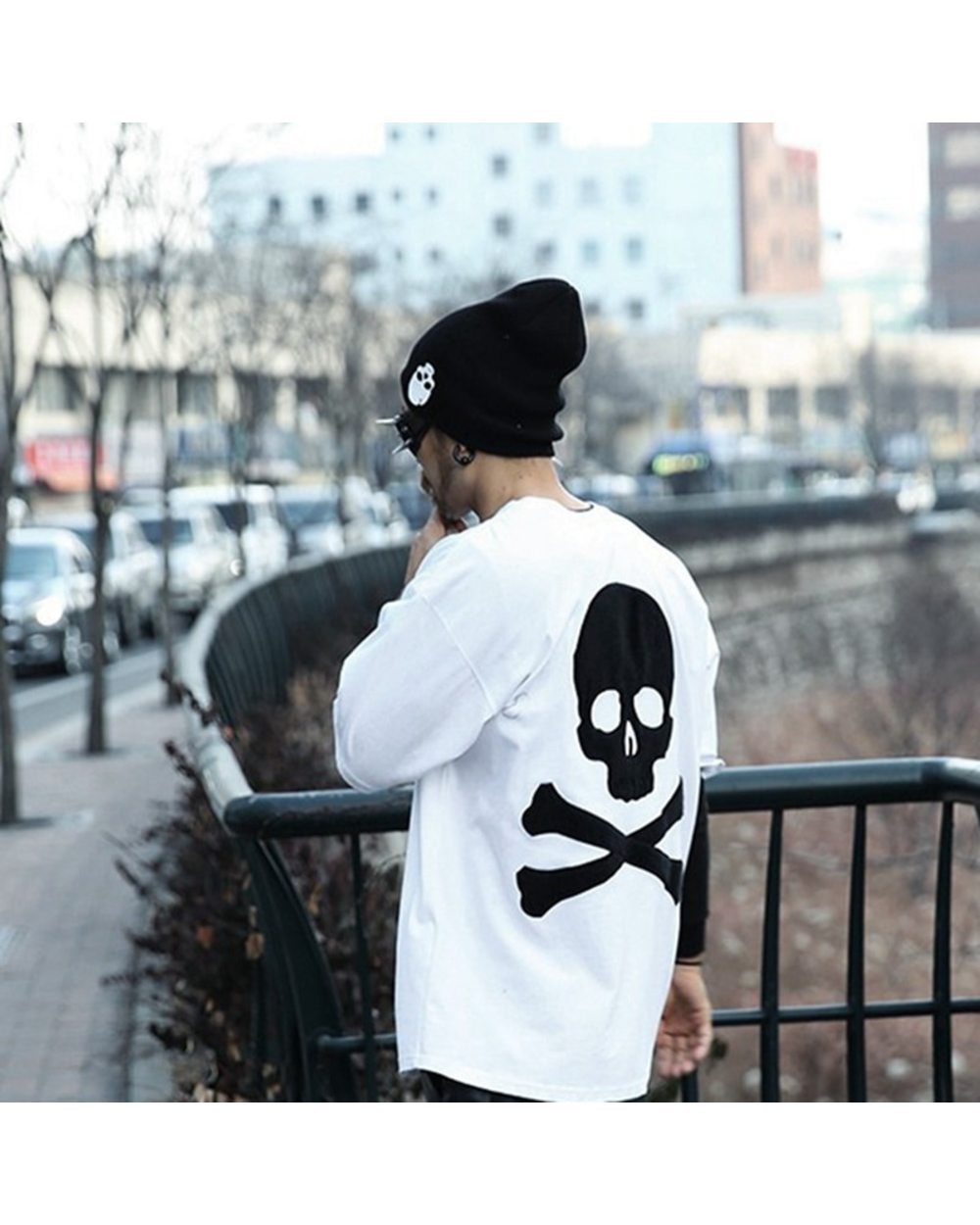 Autumn And Winter Women Cotton Wool Hat Personality Skeleton Knitting Hats Men And Women Keep Warm Hip-Hop Skull Cap front-2