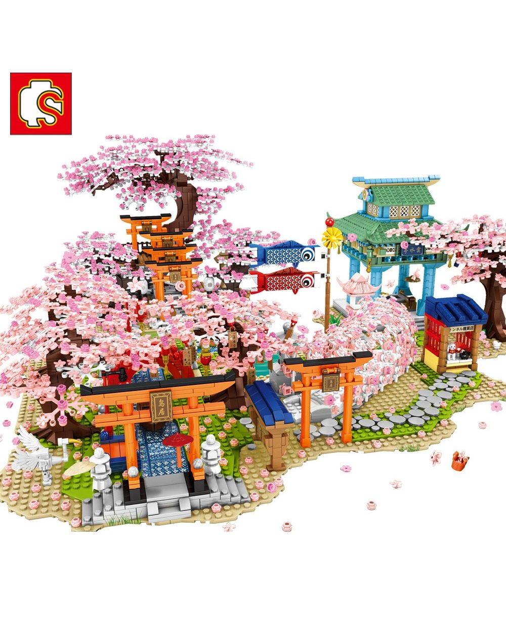 Sakura Blocks ideas City Cherry Blossom Japanese Sakura Tree House Mini Street View Model Building Blocks Children Toys front-0
