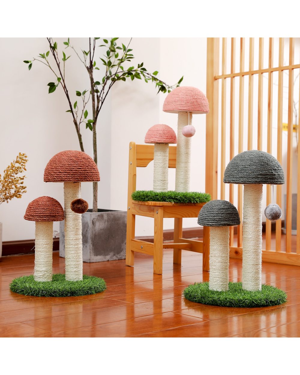 Mushroom Styling Cat Tree with Ball Scratching Post Natural Sisal Pole