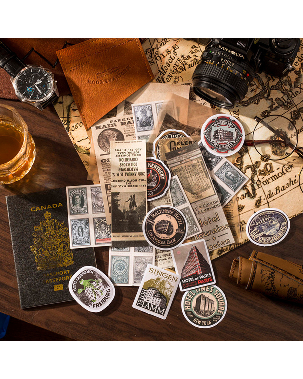 30 Pcs Vintage Medieval Tour Scrapbooking Material Paper And Sticker Set With Leather Pack For Diy Crafts Journaling Su front-3