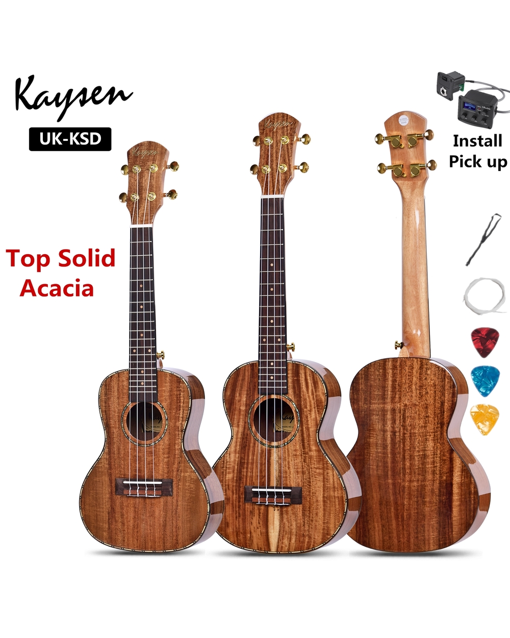 Ukulele Top Solid Acacia 23 26 Inch Concert Tenor Highgloss Electric Mini Acoustic Guitar 4 Strings Ukelele Guitarra front-0