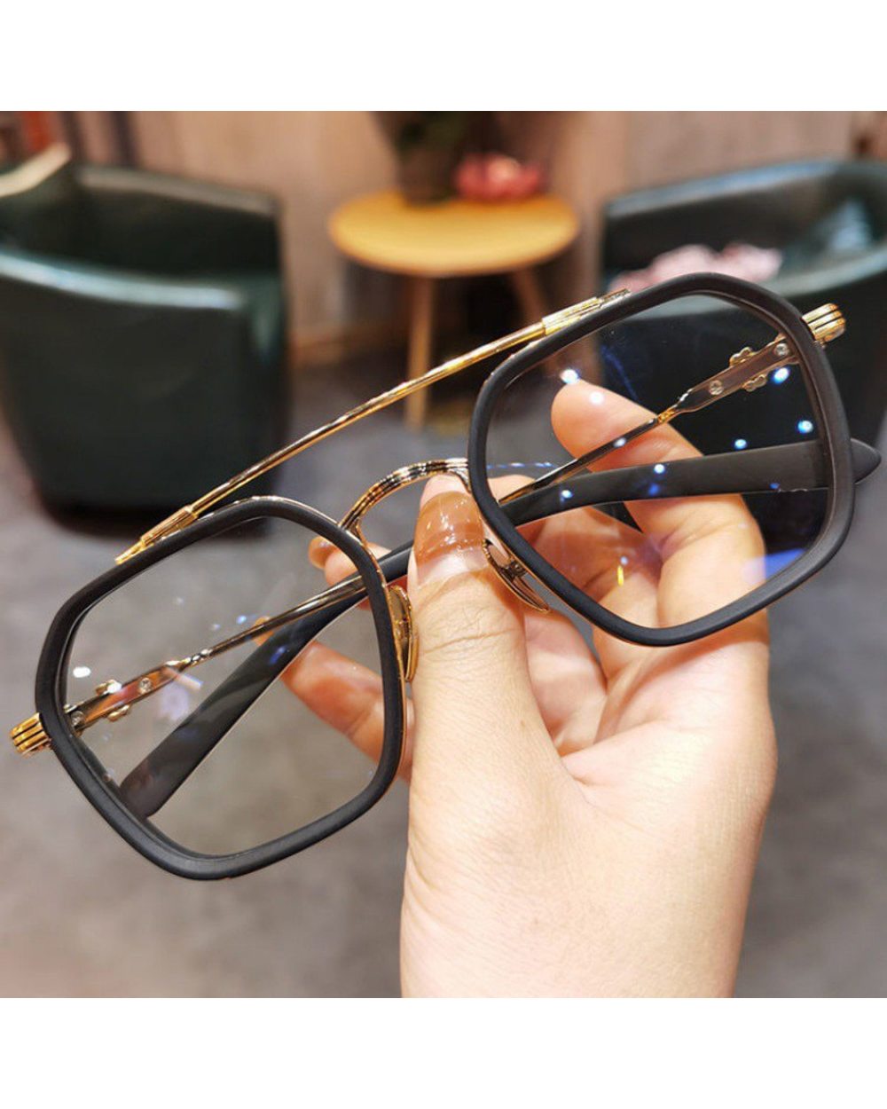 New Anti Blue Light Double Beam Square Myopia Glasses Oversized Men Women Matte Frame Prescription Eyewear Diopter -1.0 front-1