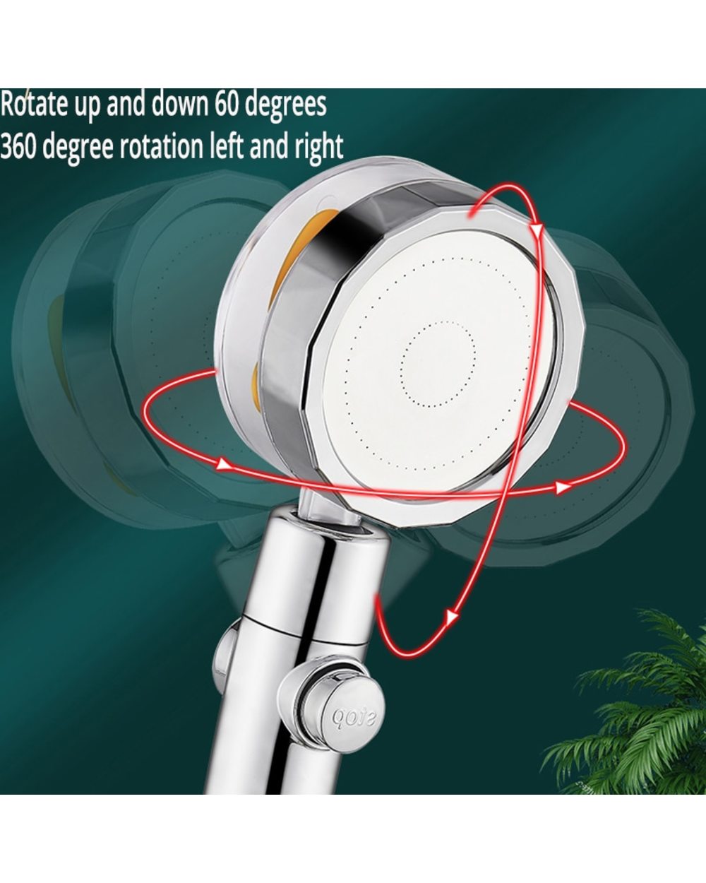 Rainfall Turbo Fan Shower Head 360 Rotating High Pressure Water Saving Handheld front-3