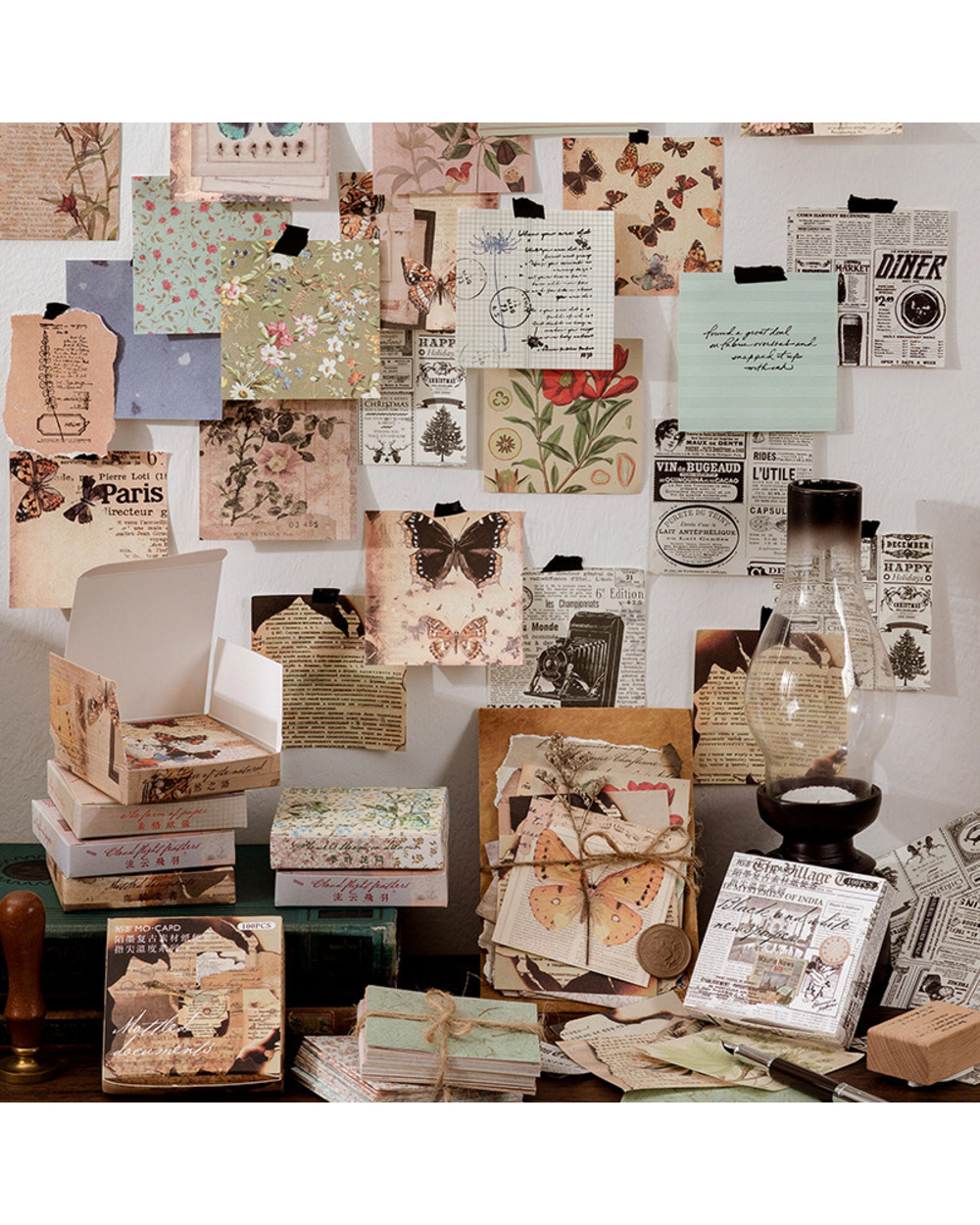 100 Sheets Vintage Newspaper Plant Flowers Scrapbooking Material Paper For Notebooks Diary Diy Projects front-2