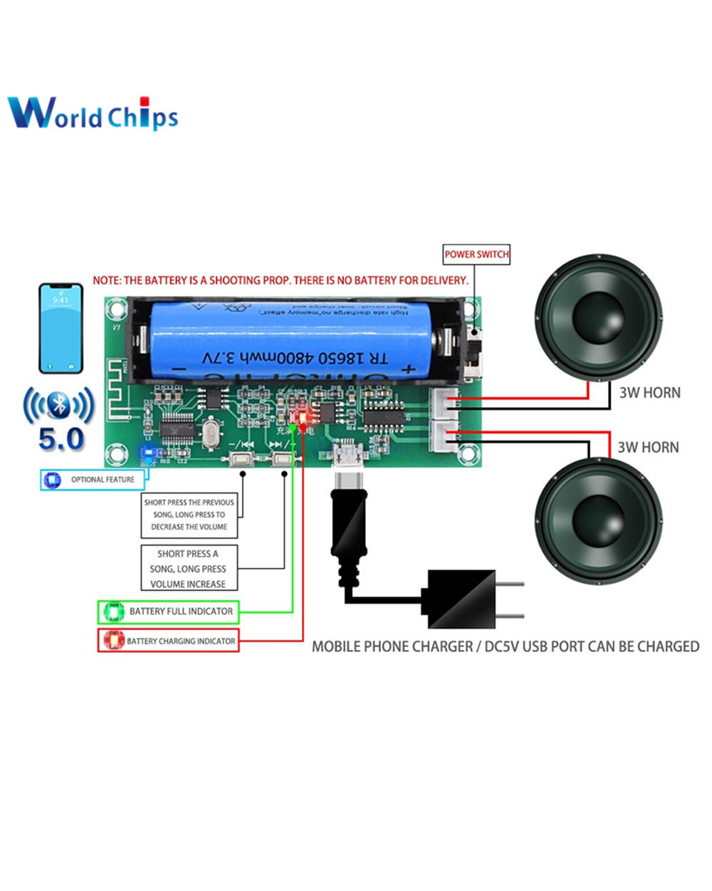 Mini Pam8403 Bluetooth 5.0 Amplifier Board Dc5v 3W+3W 2.0 Channel Audio Amp With 18650 Battery Holder For Speaker Diy front-0