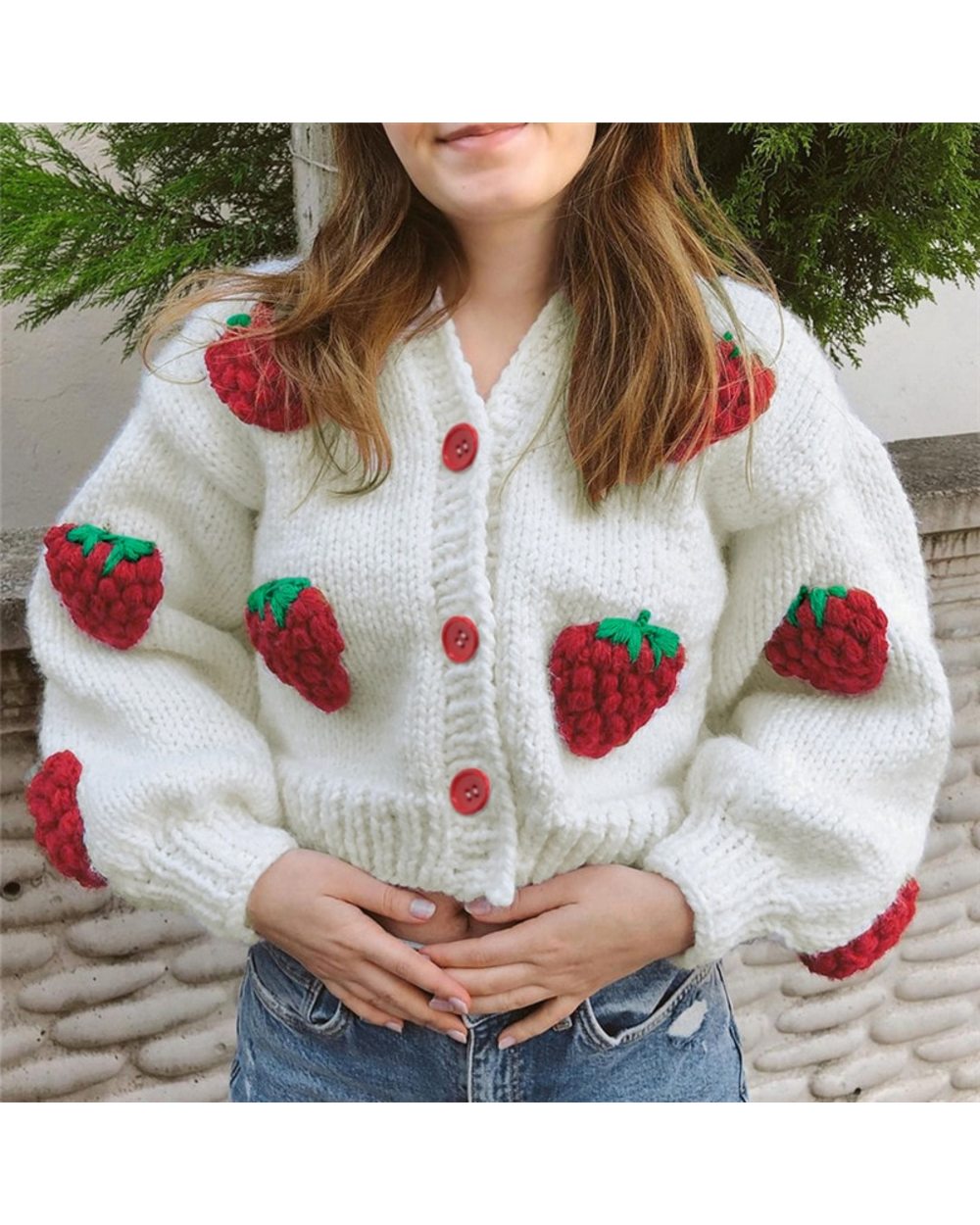 Elegant knitted sweater women European and American lazy three-dimensional pattern loose cardigan retro cute jacket front-0