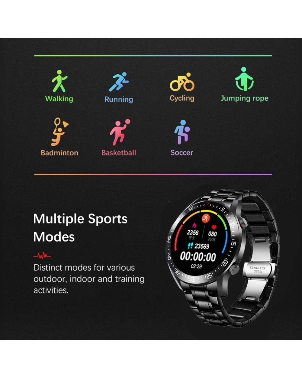 New Smart Watch Heart Rate Blood Pressure Information Reminder Sport Waterproof Smart Watch for Android IOS Phone front-5