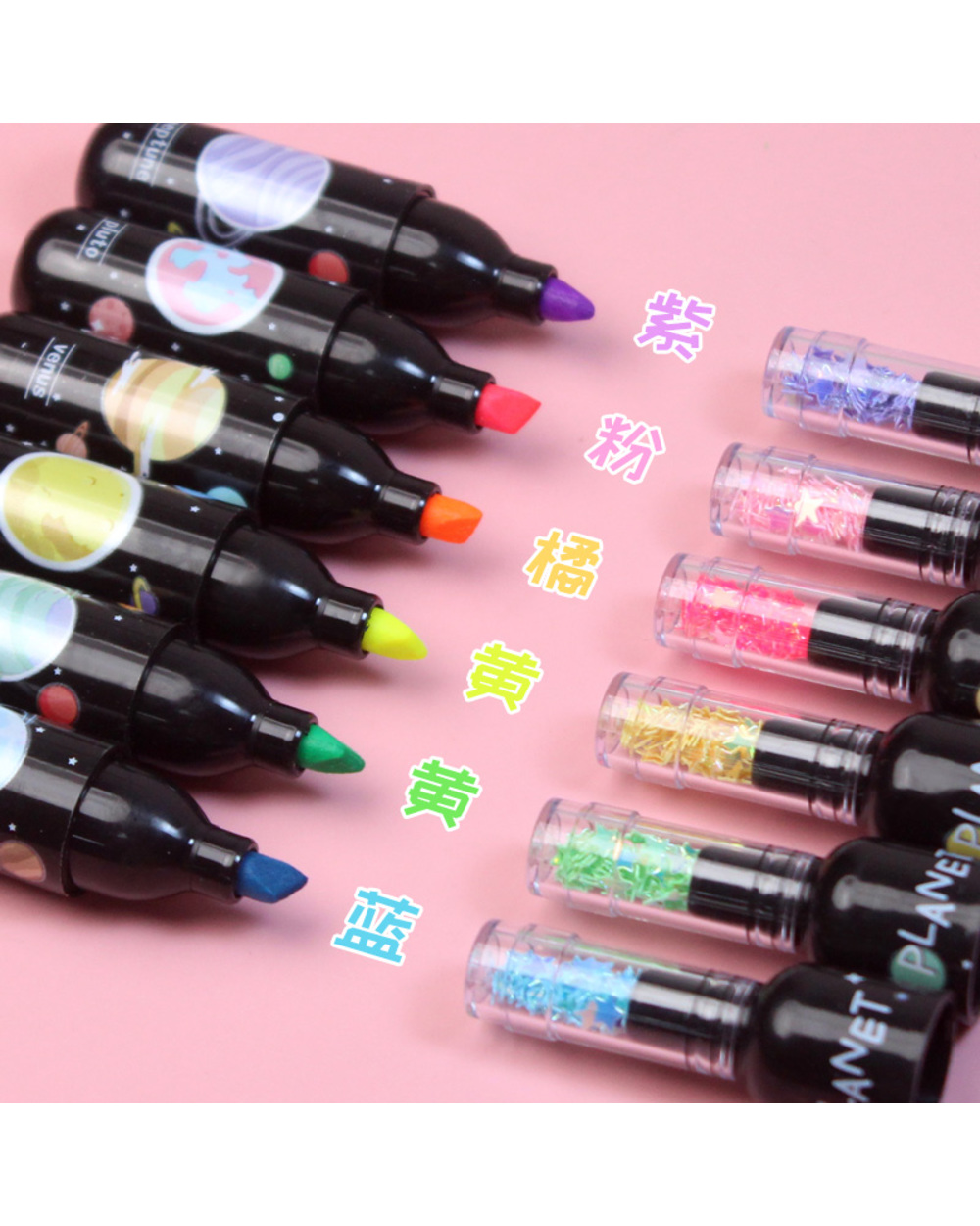 6Pc/Set Cute Planet Wine Bottle Mini Highlighter Marker Pen Drawing Fluorecent Marker Writing Tool Kid Gift School Offi front-5