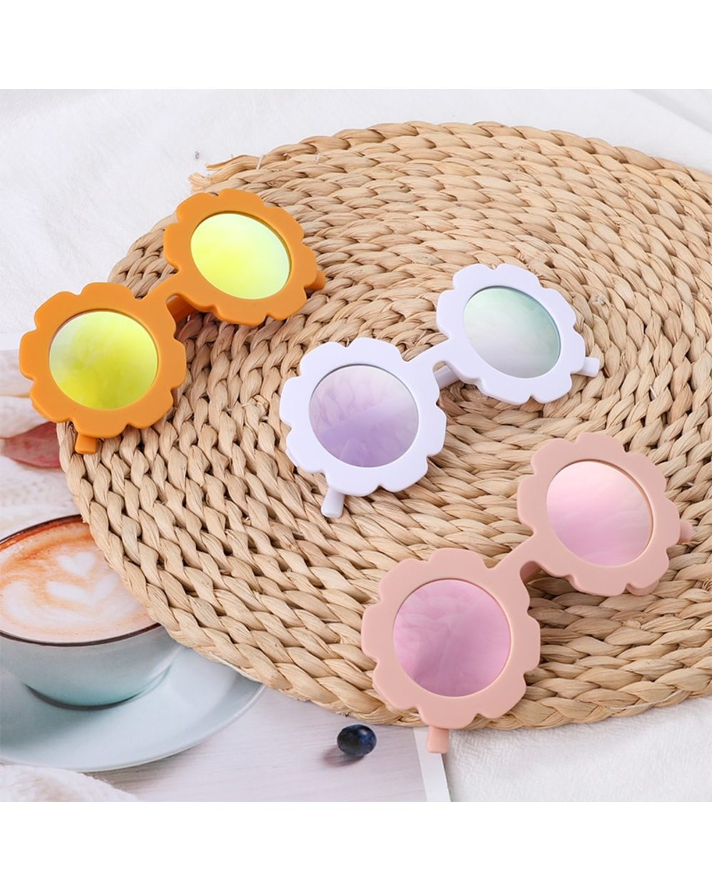 New Sun Flower Round Cute Kids Sunglasses Uv400 For Boy Girls Toddler Lovely Baby Sun Glasses Children Oculos De Sol front-2