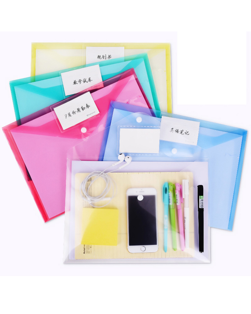 12Pcs A4 Transparent Pp File Folder Binder Waterproof File Holder Filing Envelope Business Document Organizer Office Su front-1
