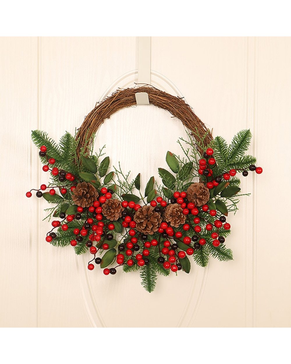 Christmas Rattan Wreath Pine Natural Branches Berries&Pine cones for DIY Christmas Wreath Supplies Home Door Decoration front-1