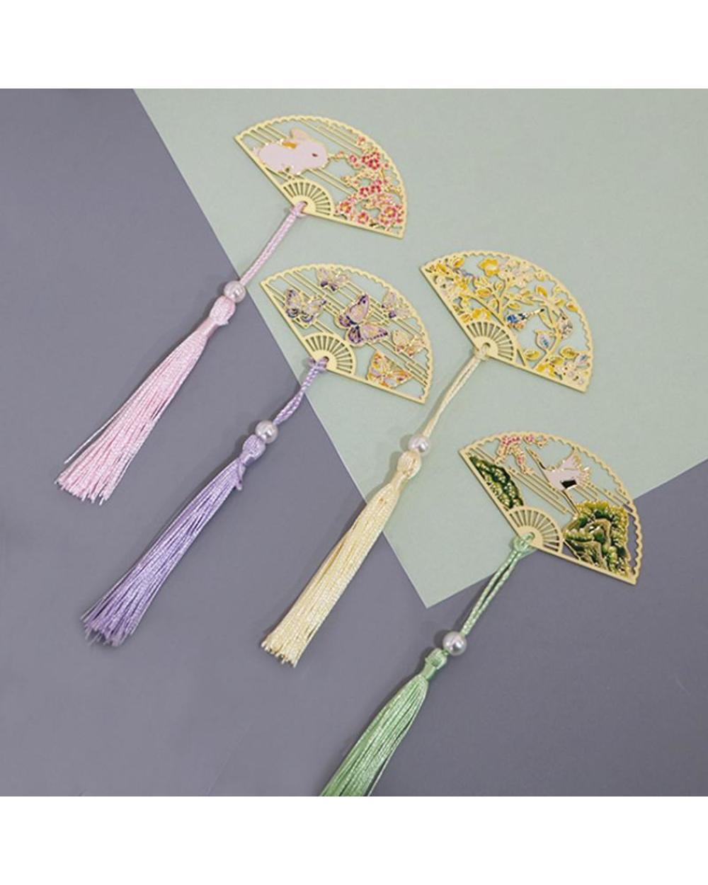 Metal Bookmark Chinese Style Folding Fan Paper Reading Bookmarks Creative Book Page Marker Stationery Supplies Color Bo front-0
