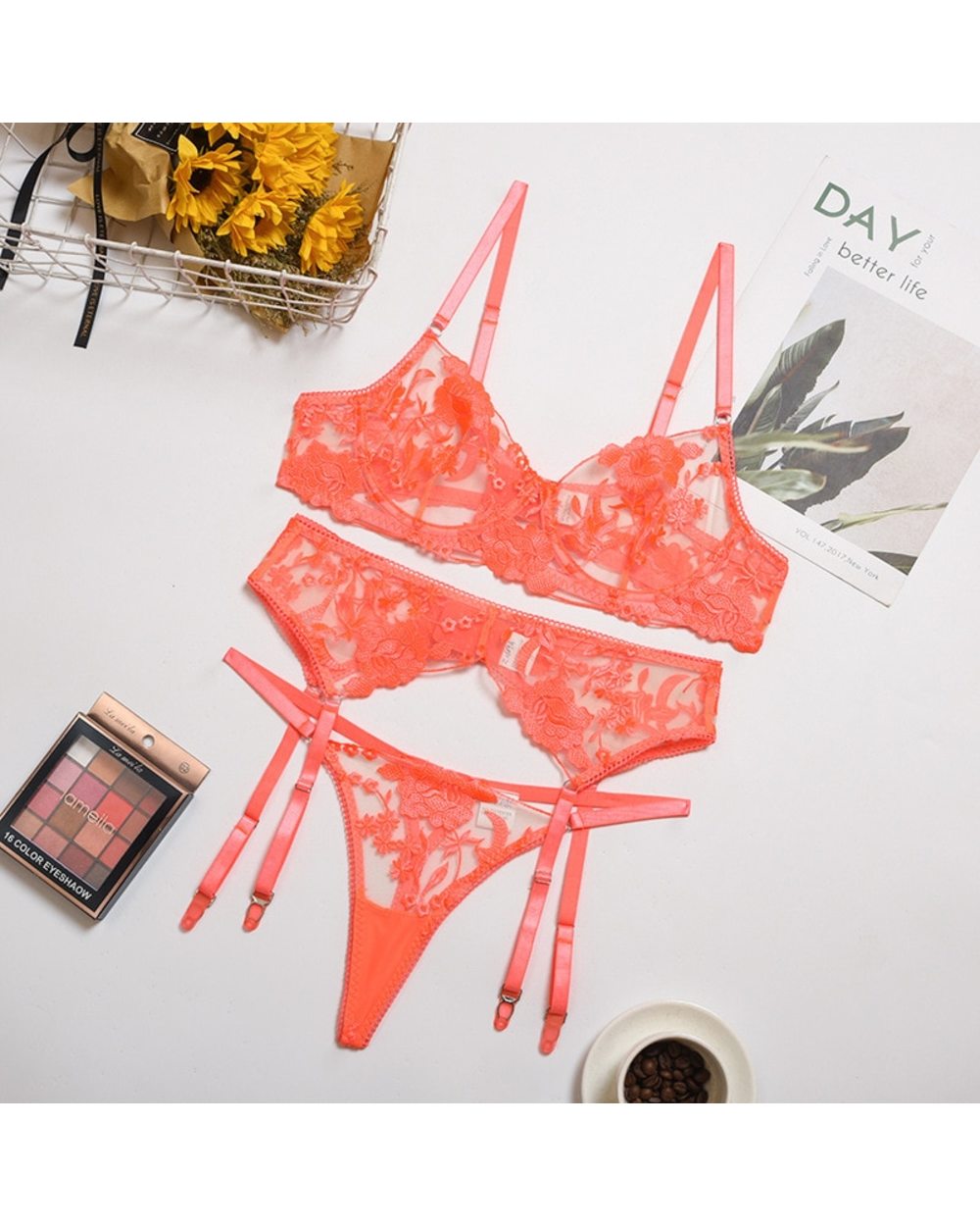 Bra and Panty Set Women Underwear Lace Lingerie Open Cup See Through Floral Embroidery Underwear Bra Set front-5