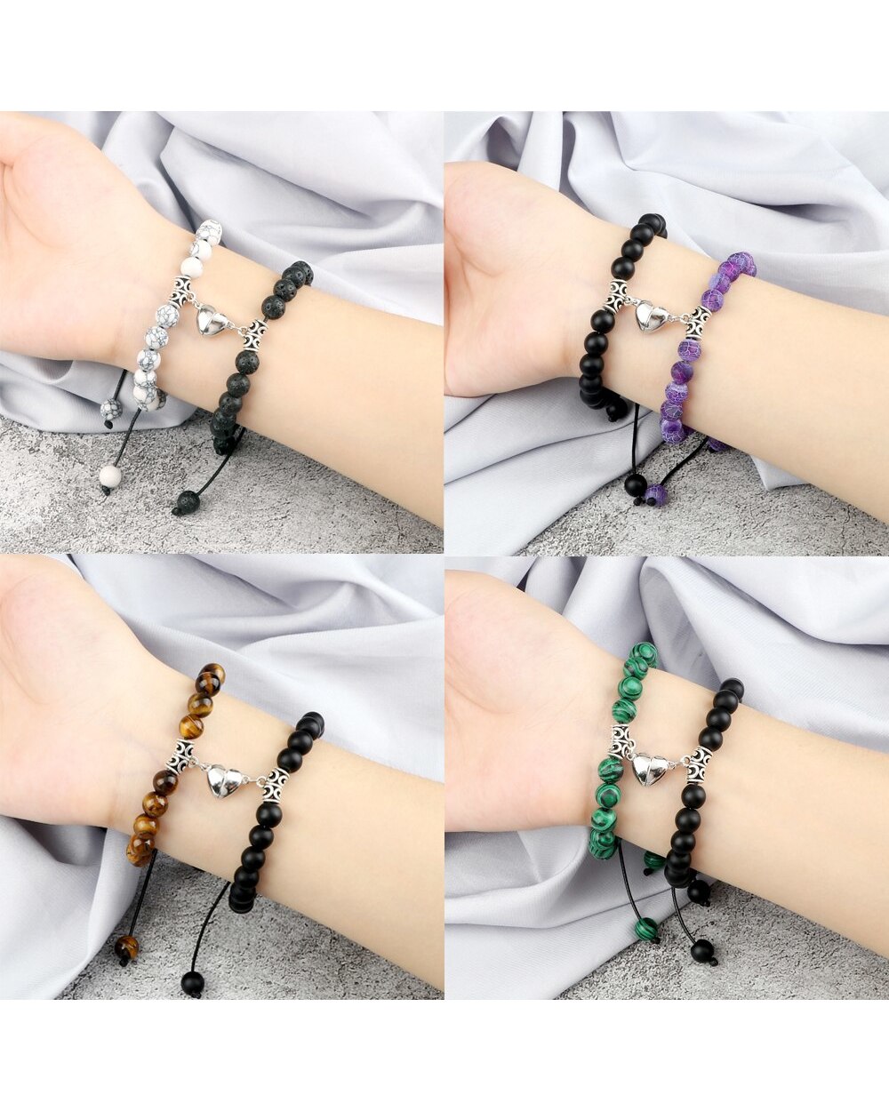 Hot Couple Distance Bracelets- Lovers Heart Magnet Adjustable Bangle Friend Jewelry front-4