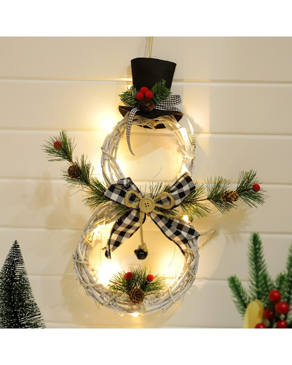 2022 Christmas supplies home decoration Christmas wreath hanging LED lights wreath charm Christmas rattan circle Decor front-1