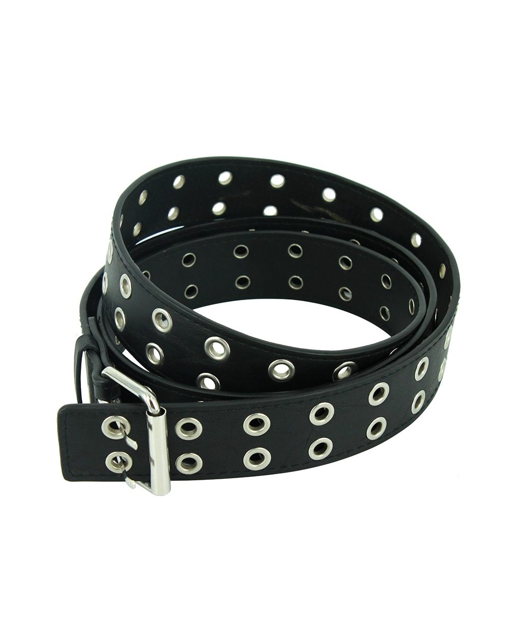 Fashion Women Punk Chain Belt Adjustable Black Doublesingle Eyelet Grommet Metal Buckle Leather Men Waistband For Jeans front-0